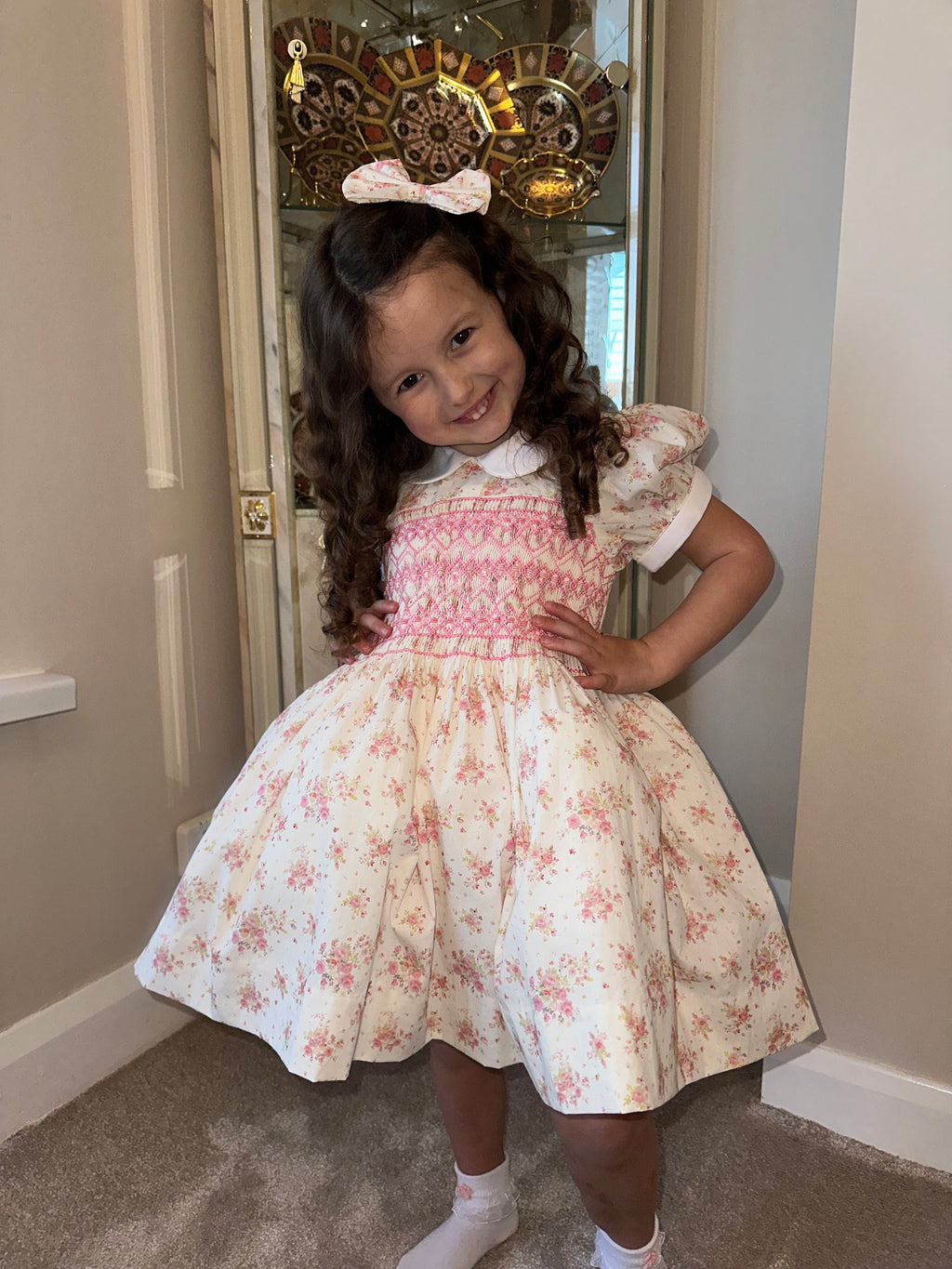 Pink Floral Smock Dress
