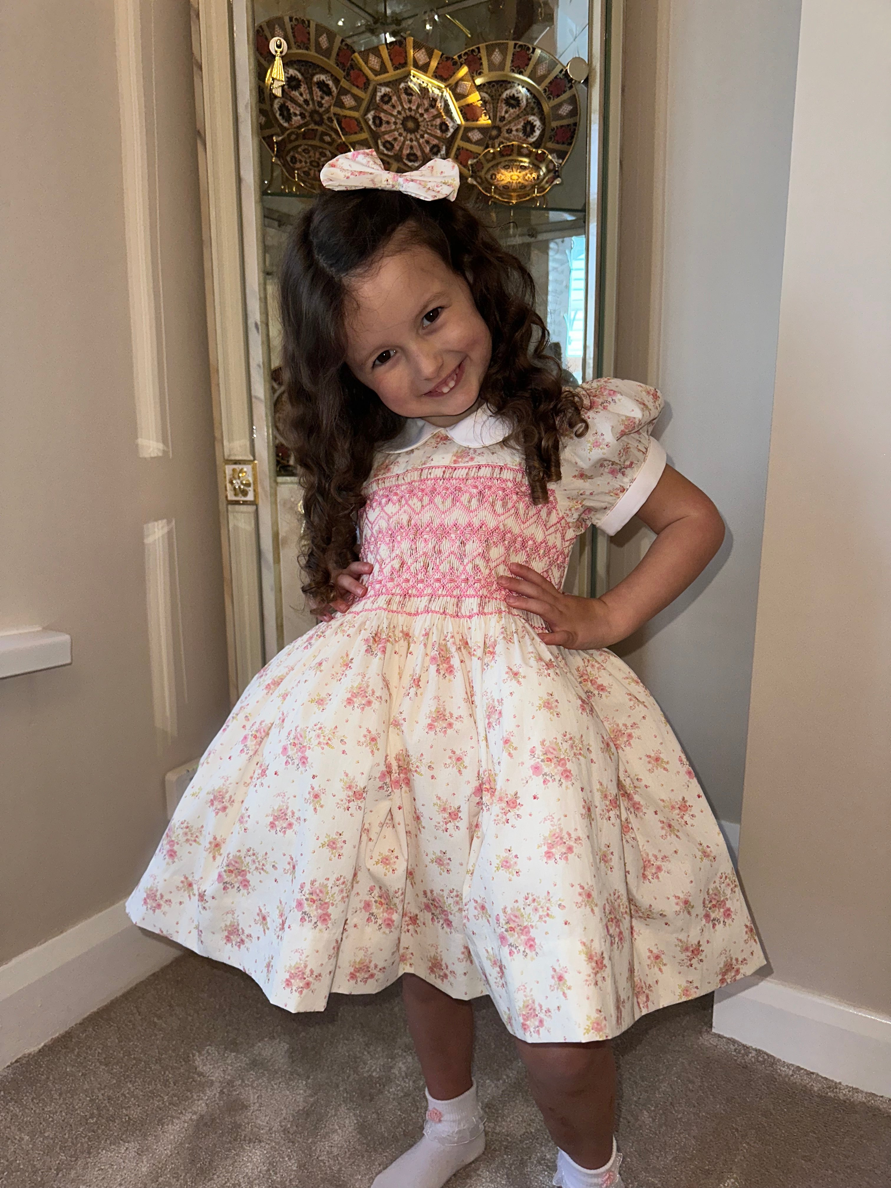 Pink Floral Smock Dress