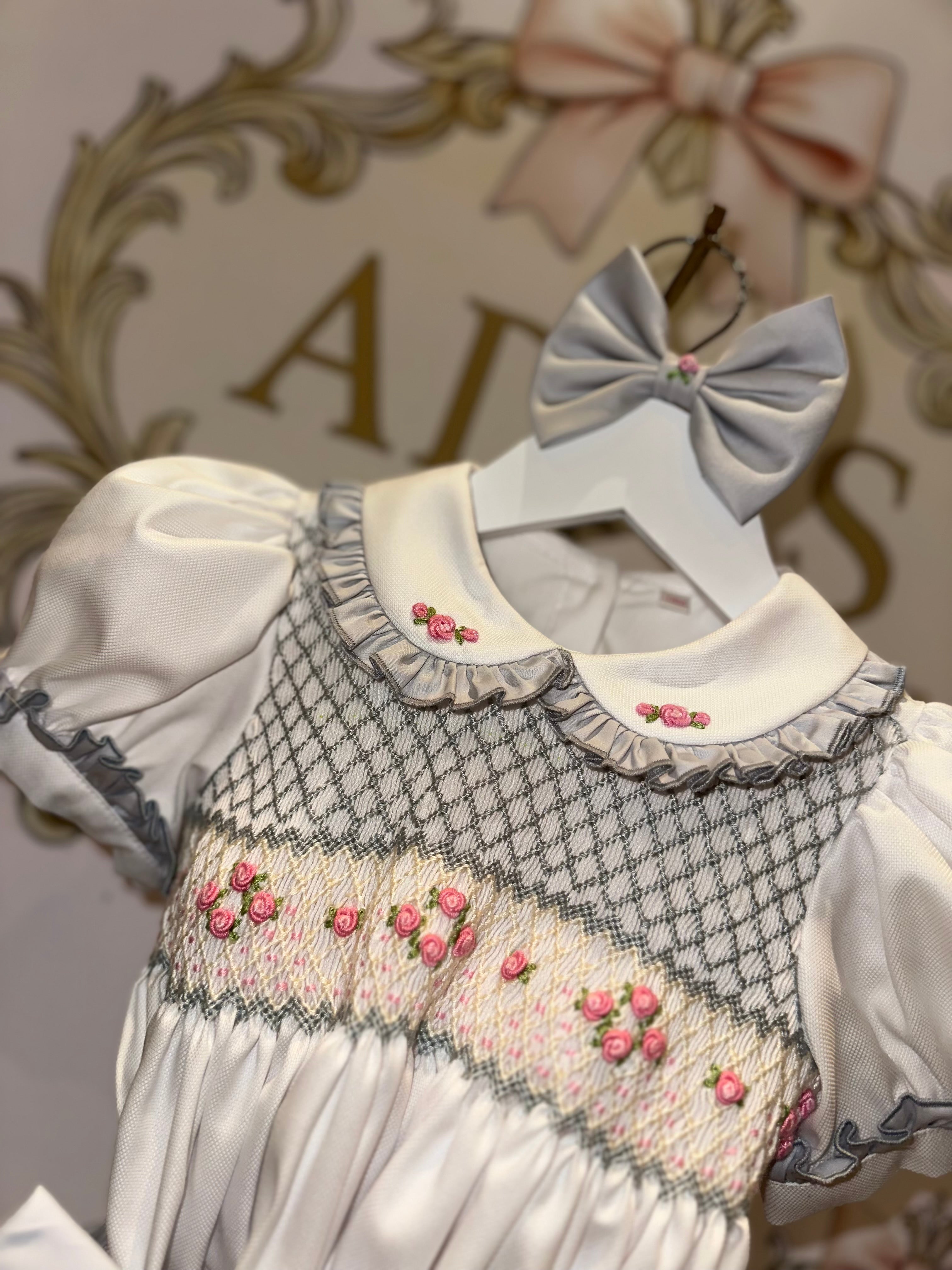 Silver Girls Smocked Romper
