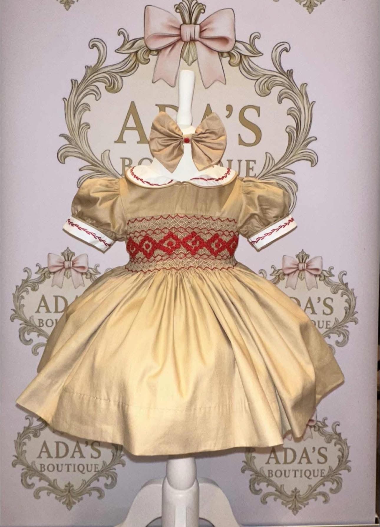 Beige & Red Smock Dress