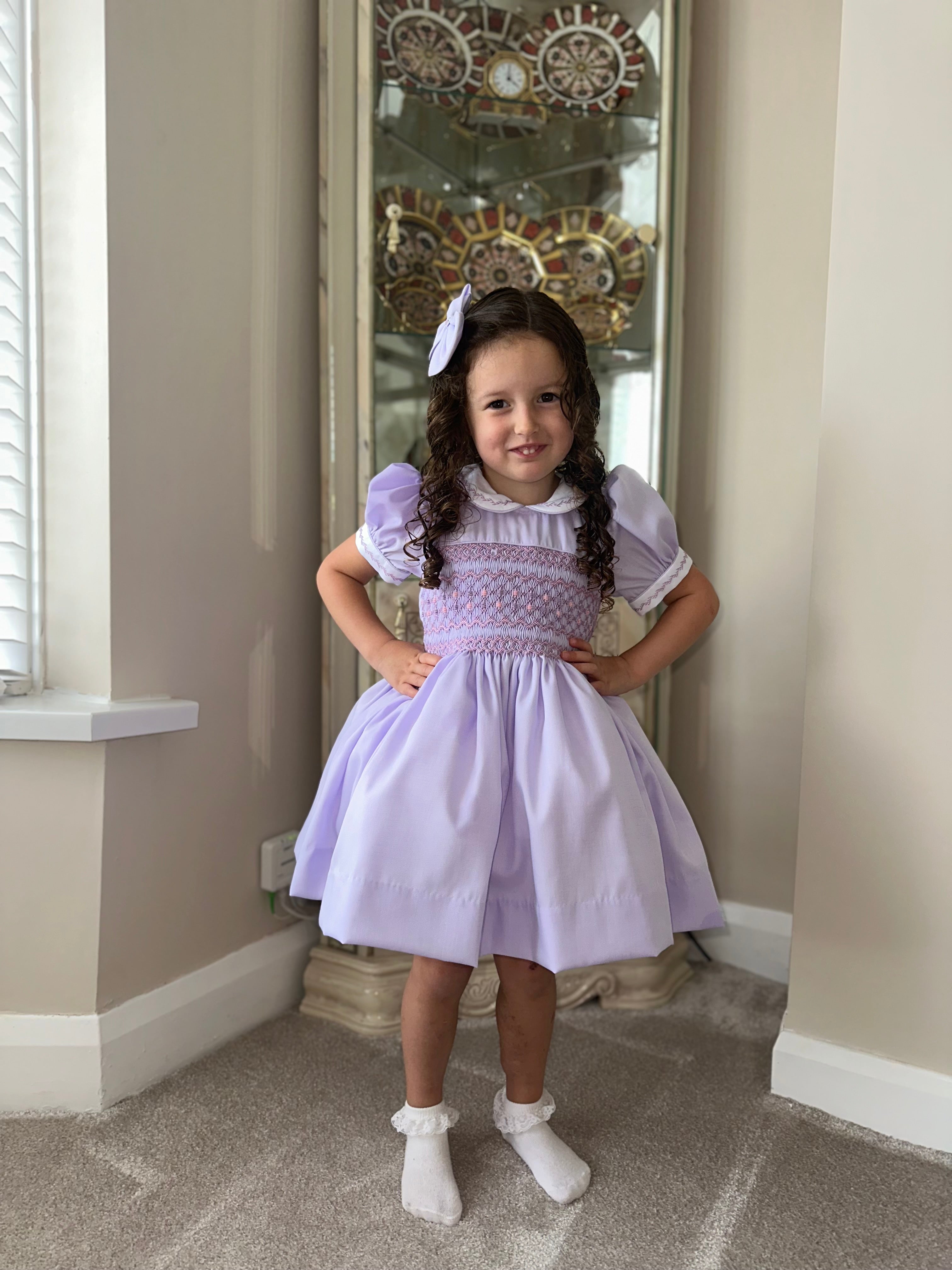 Girls Lilac Smock Dress