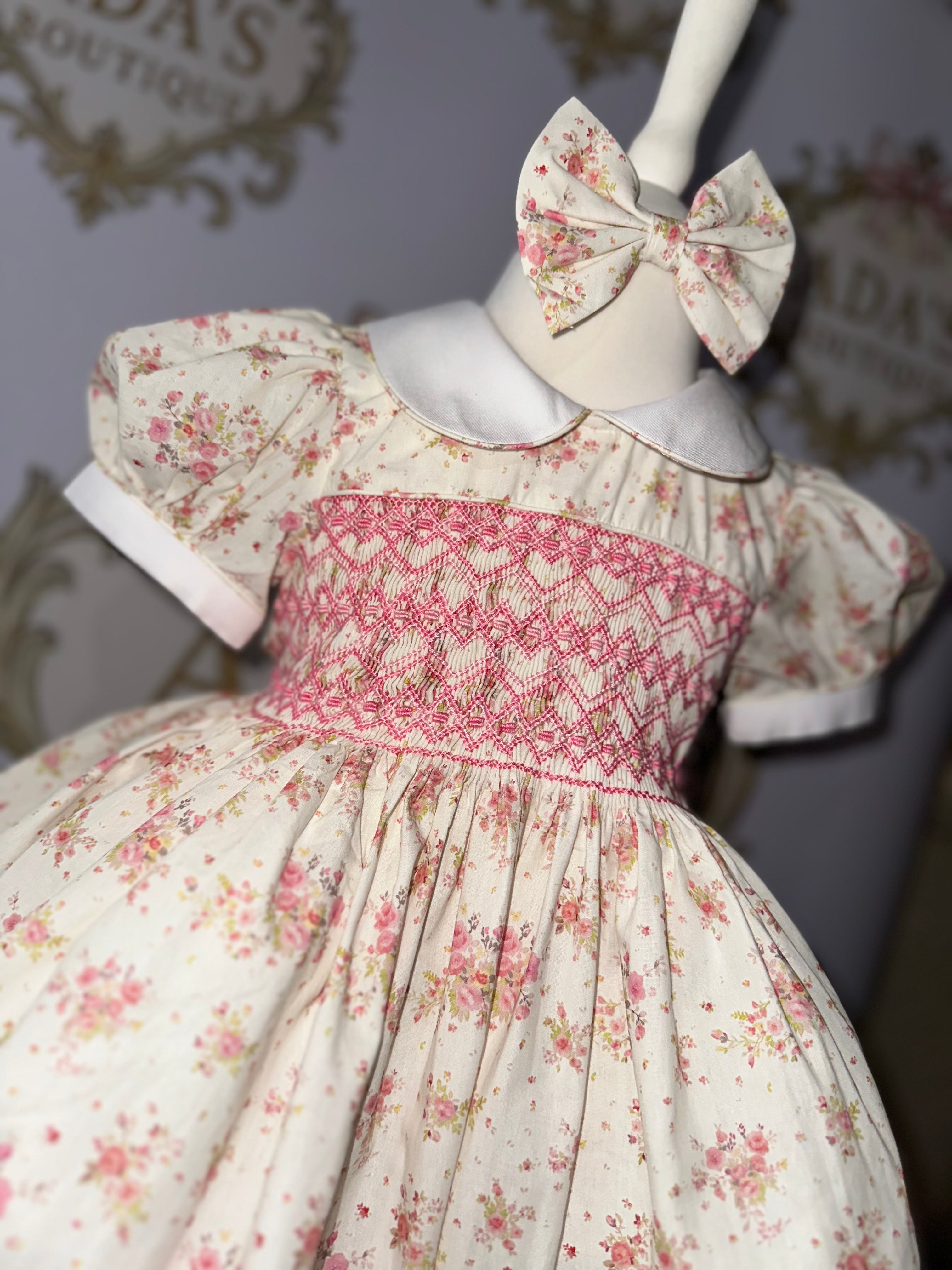 Pink Floral Smock Dress