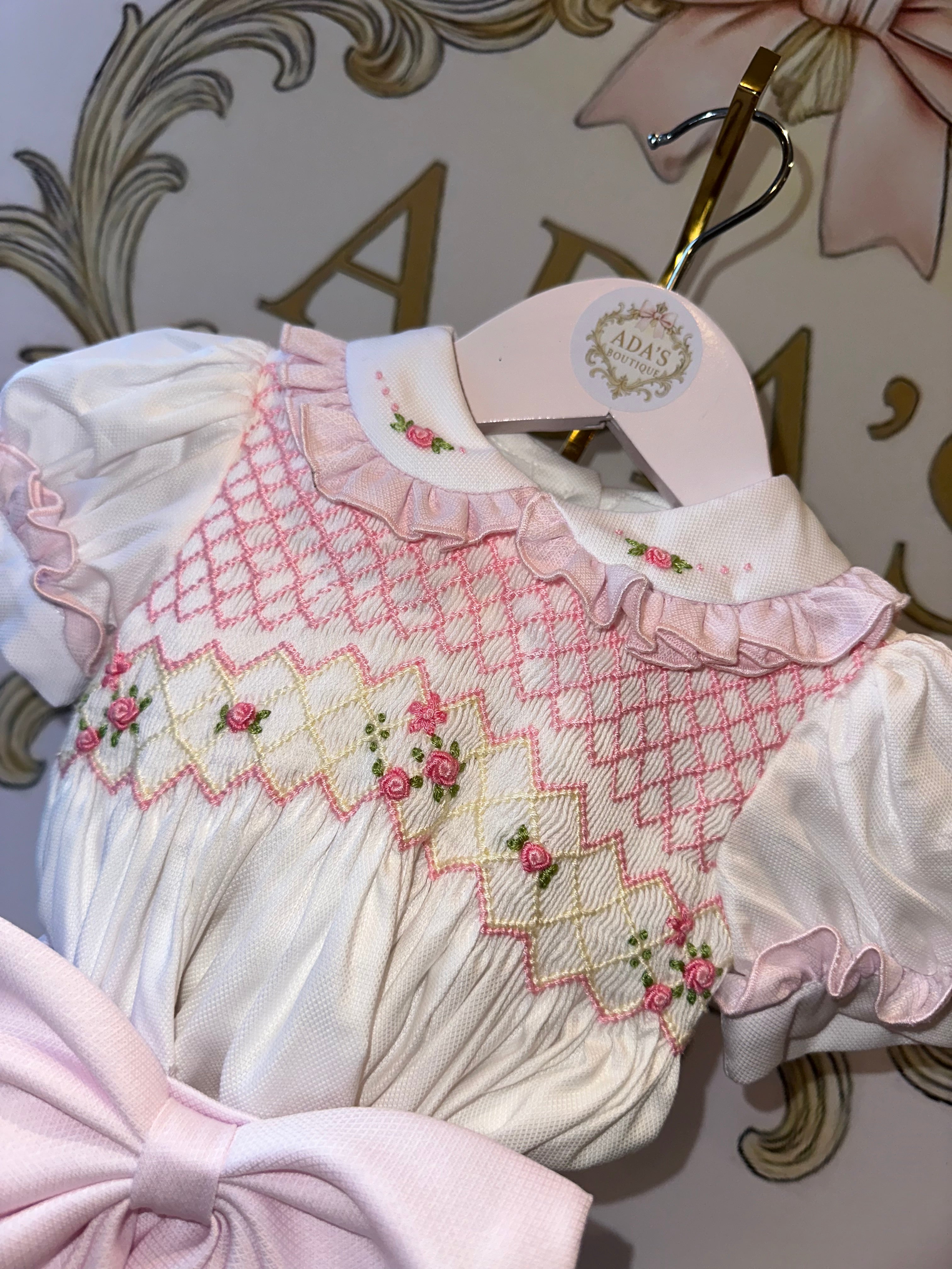 Girls Pink Smock Romper