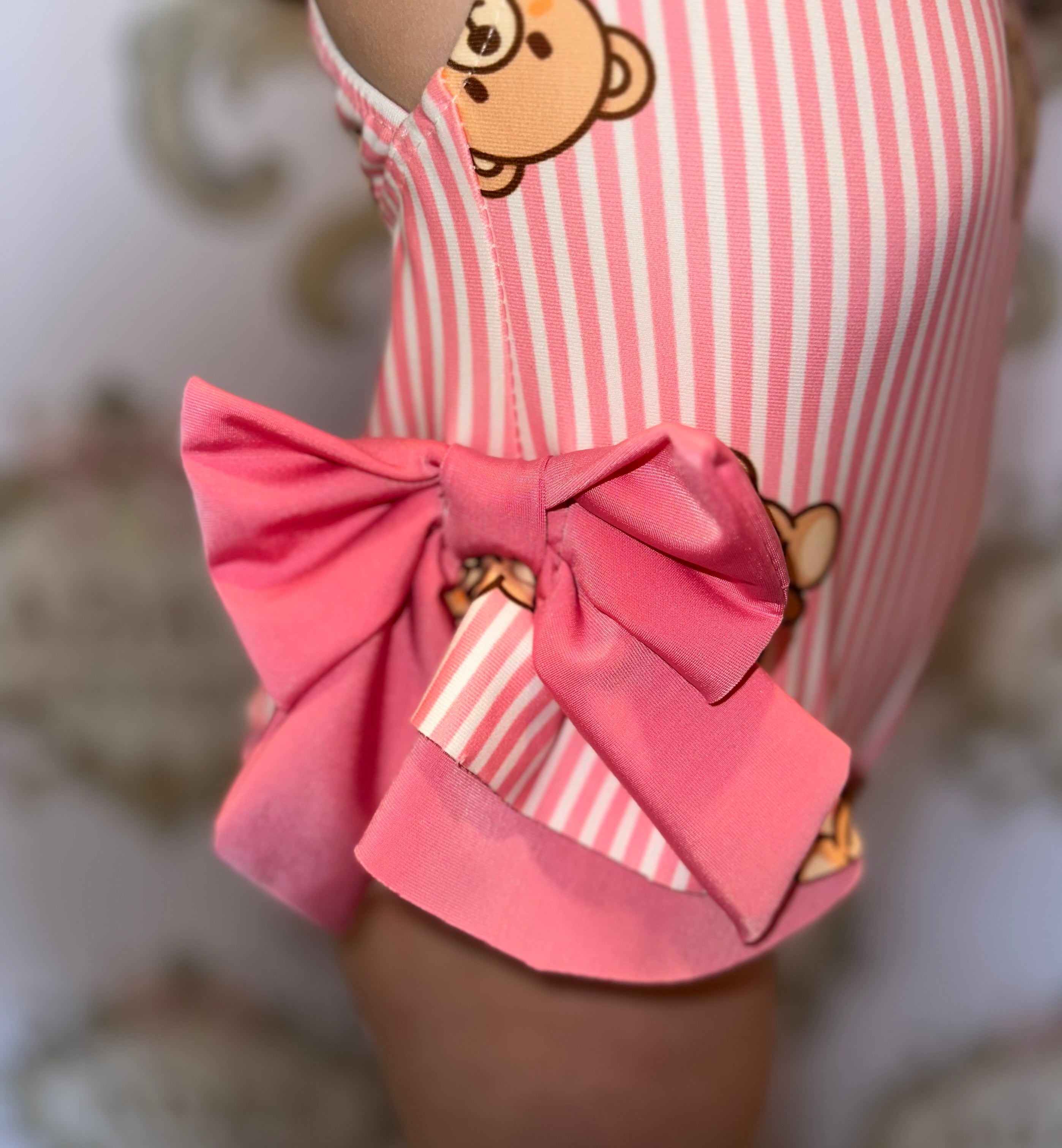 Girls Teddy Stripe Swimming Costume
