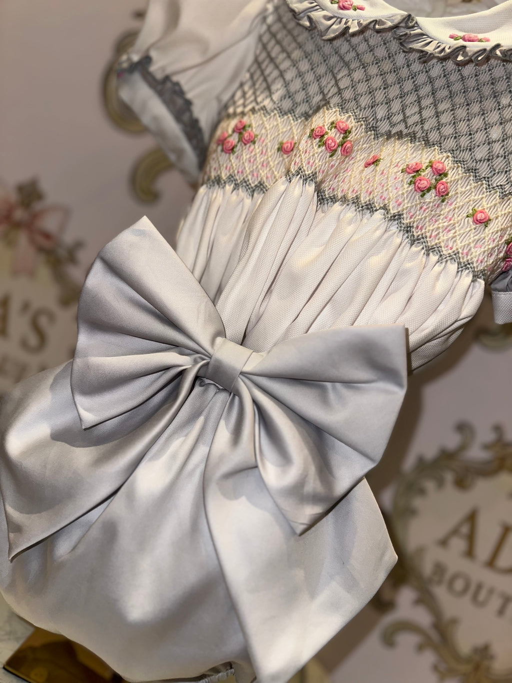 Silver Girls Smocked Romper