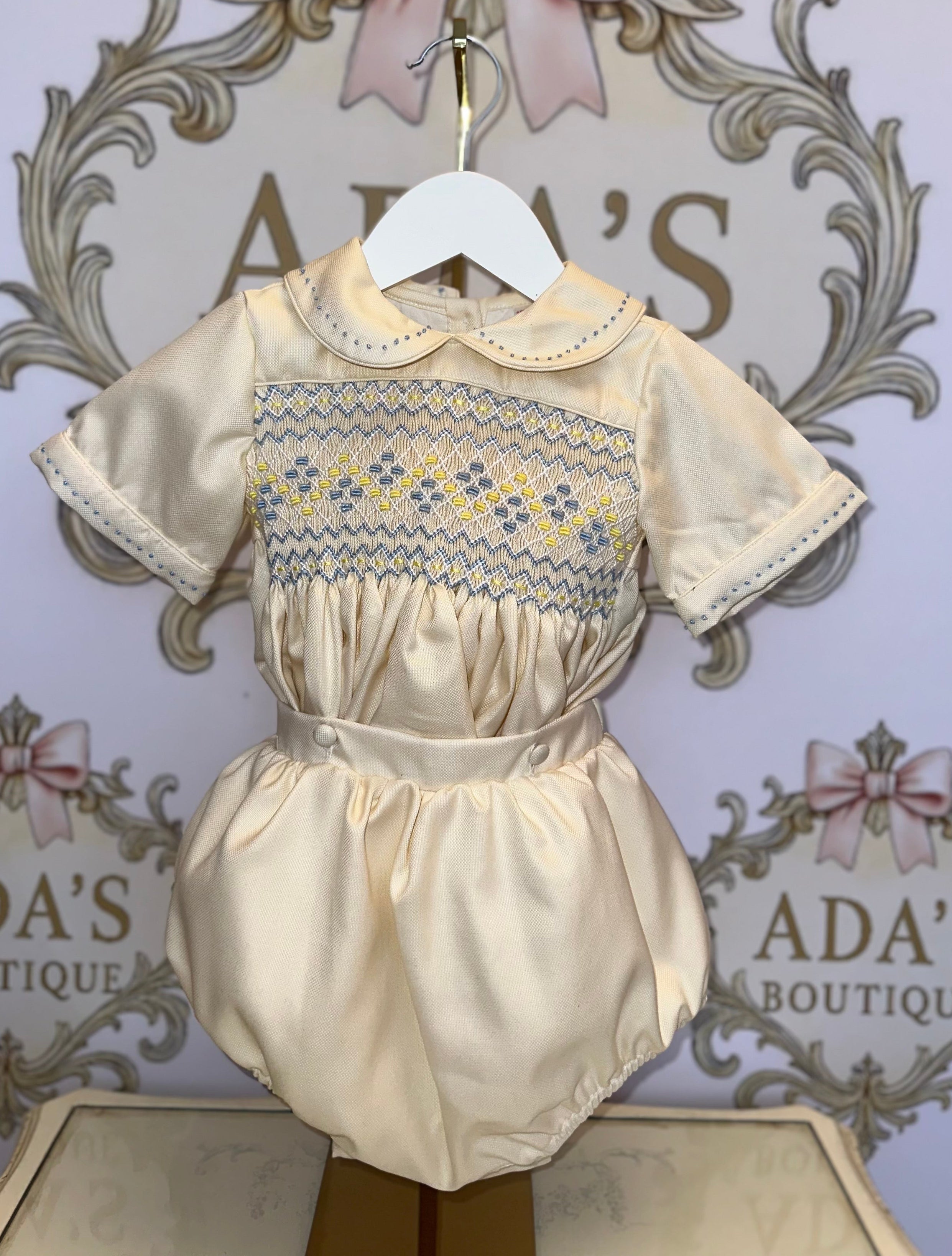 Cream & Blue Boys Smock