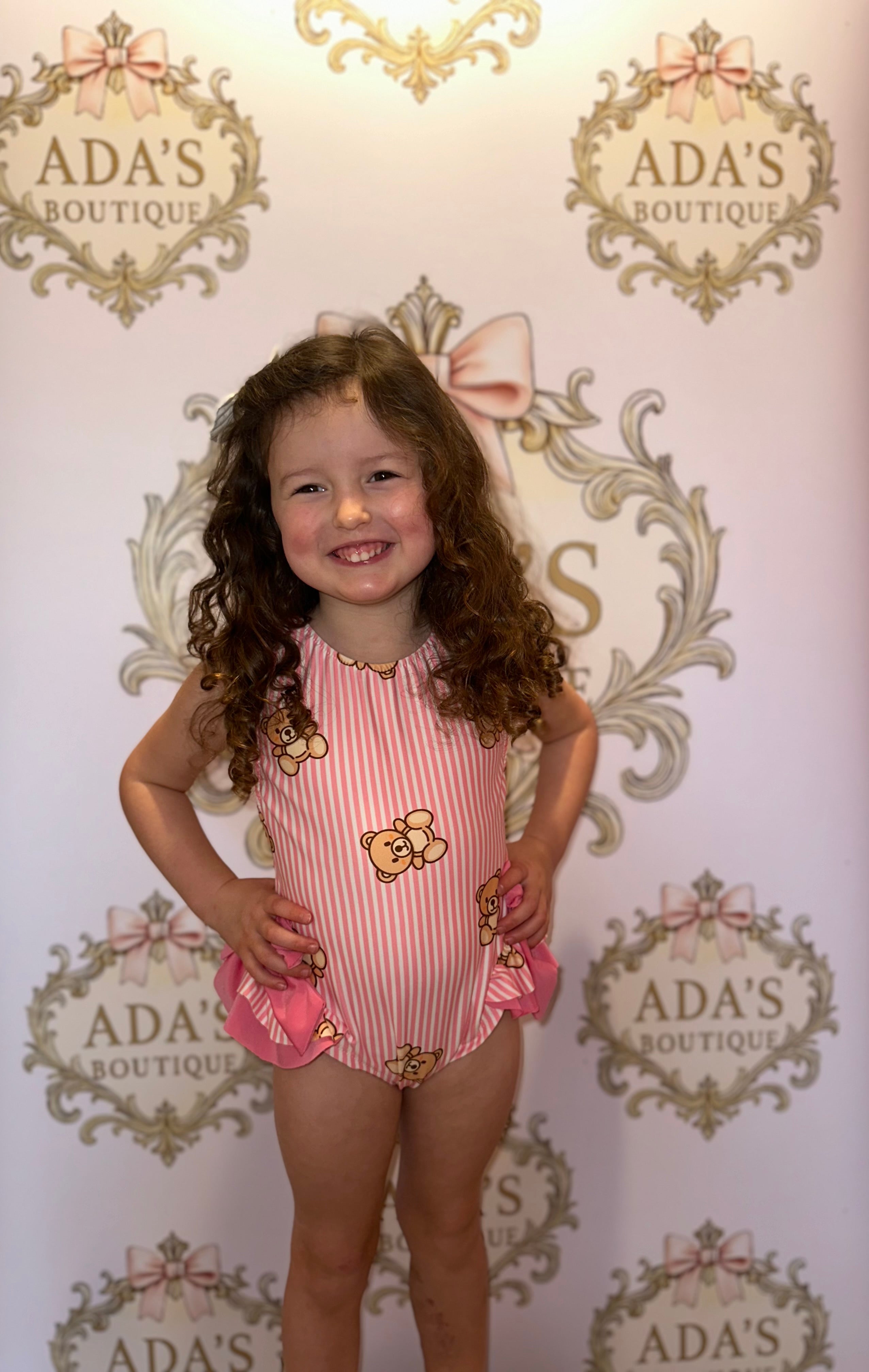 Girls Teddy Stripe Swimming Costume