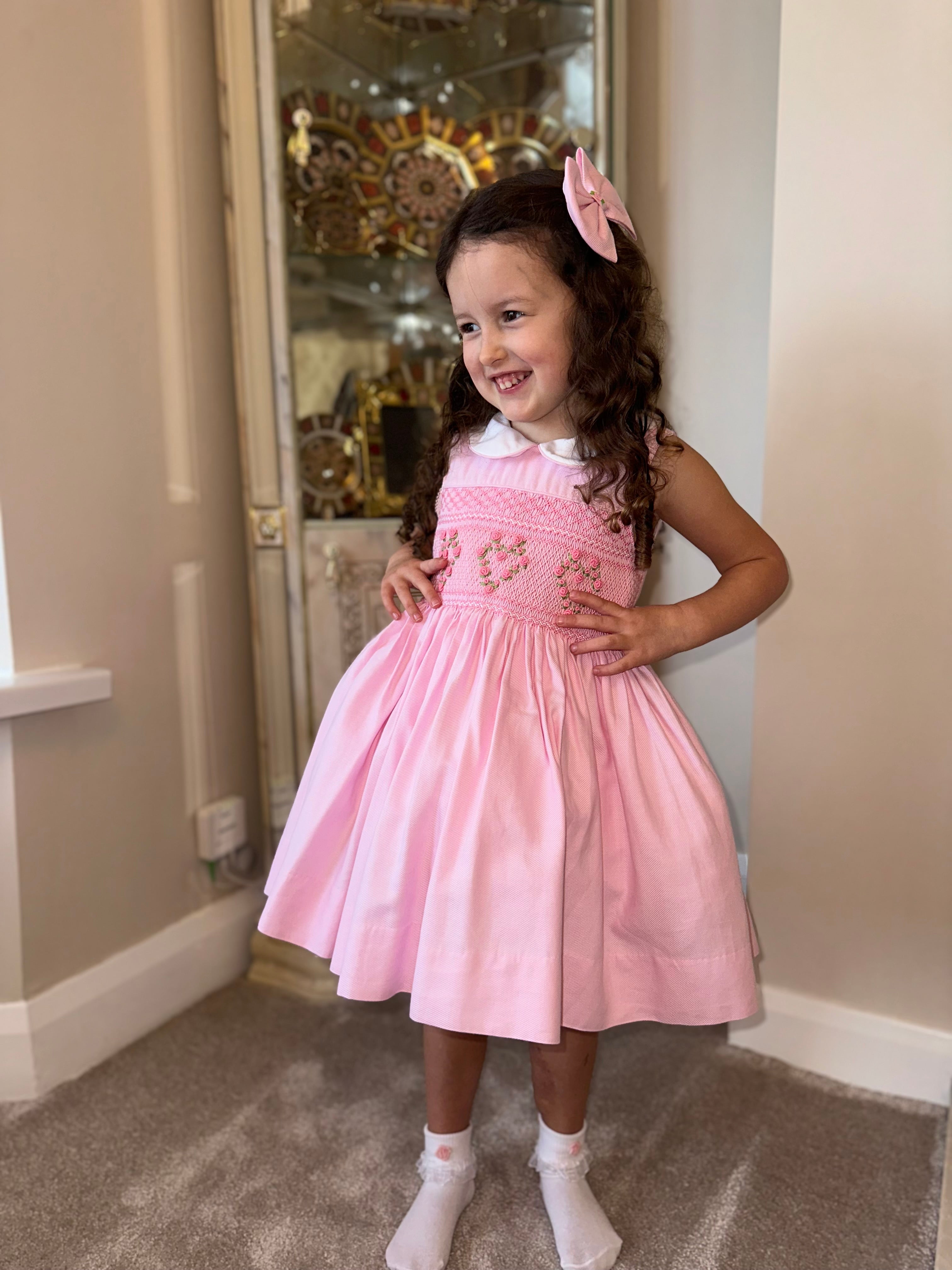 Pink Heart Sleeveless Smock Dress