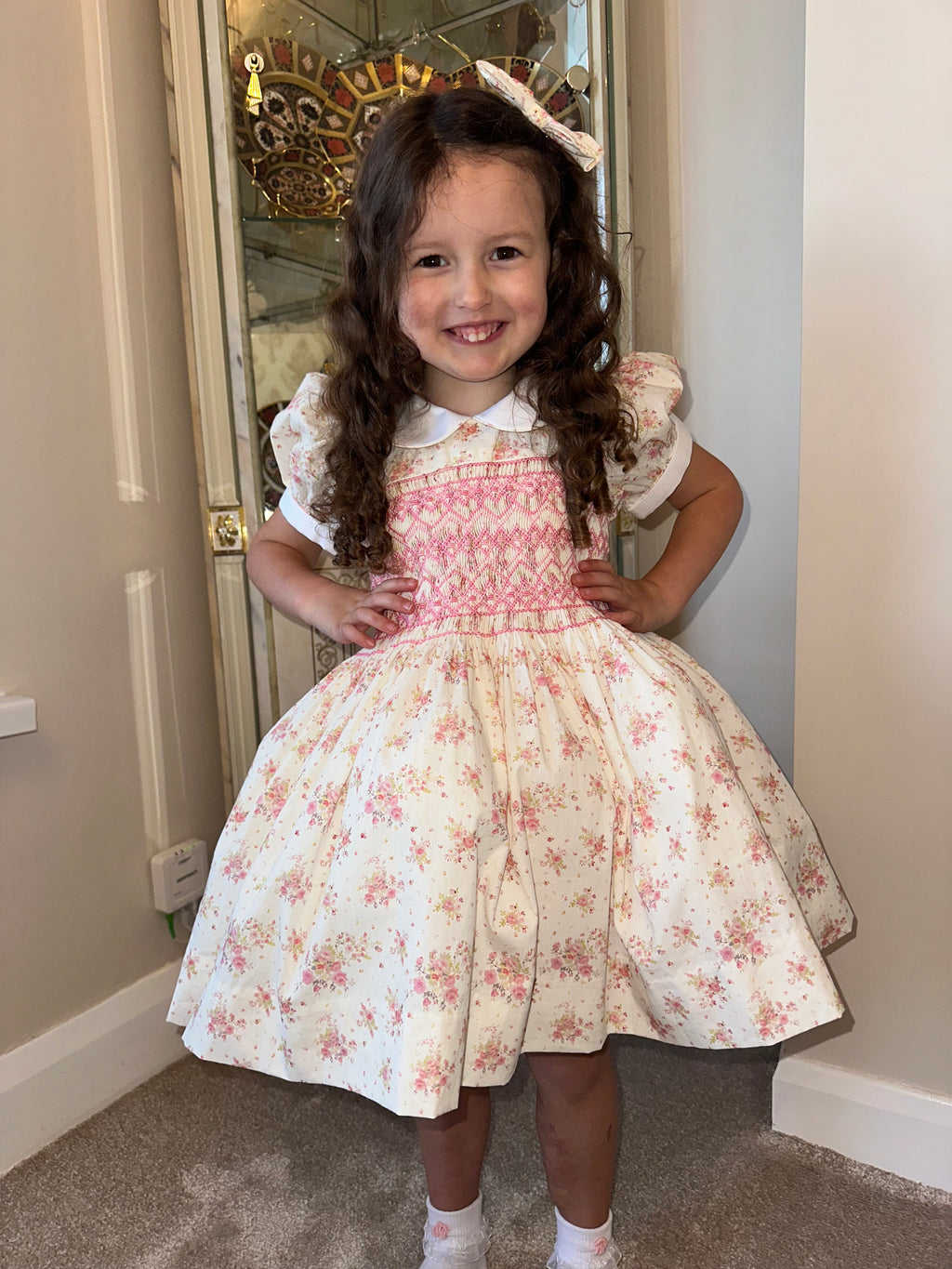 Pink Floral Smock Dress