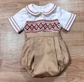 Beige & Red Boys Smock