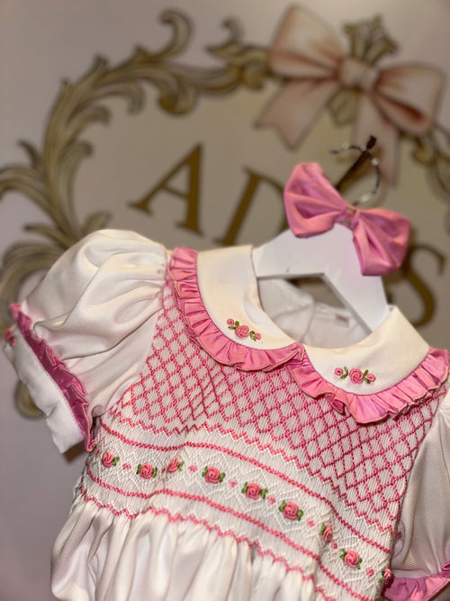 Girls Hot Pink Smock Romper