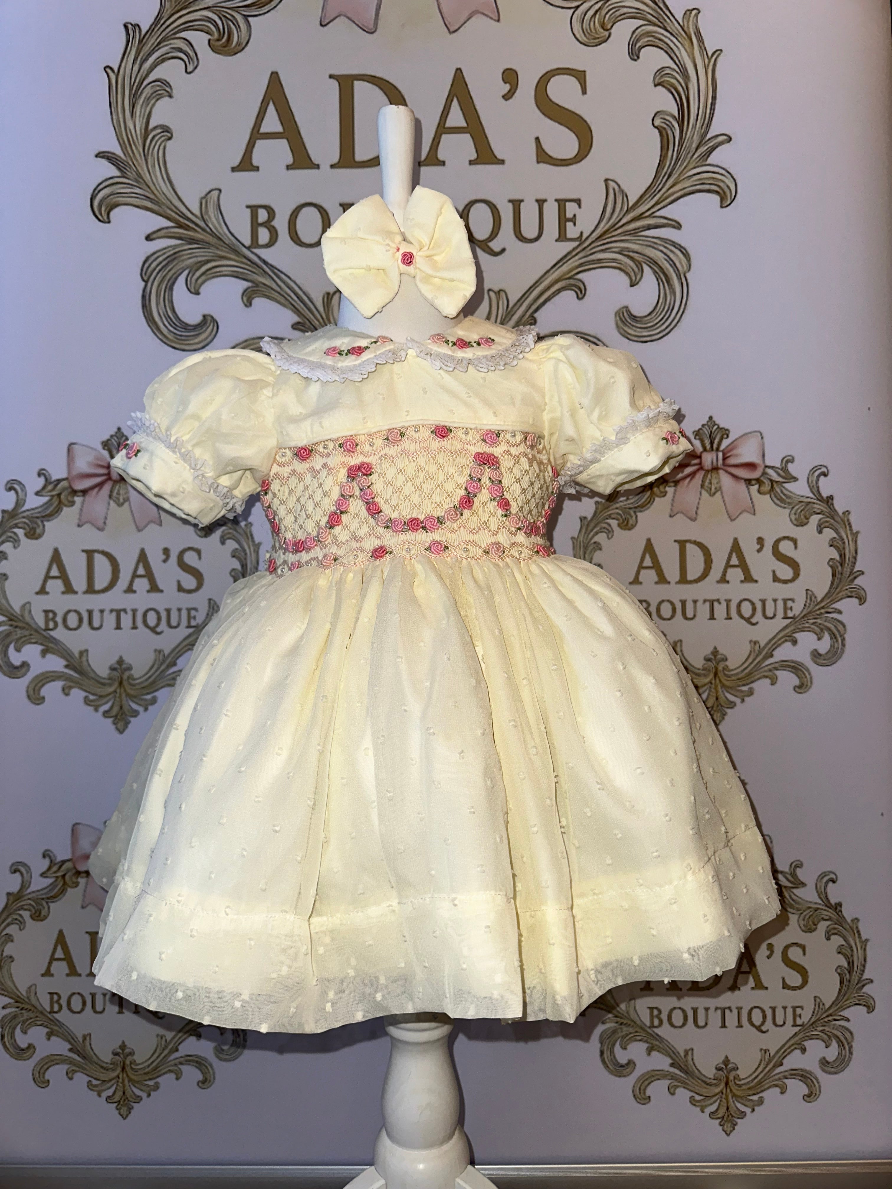 Cream & Pink Swiss Dot Smock Dress