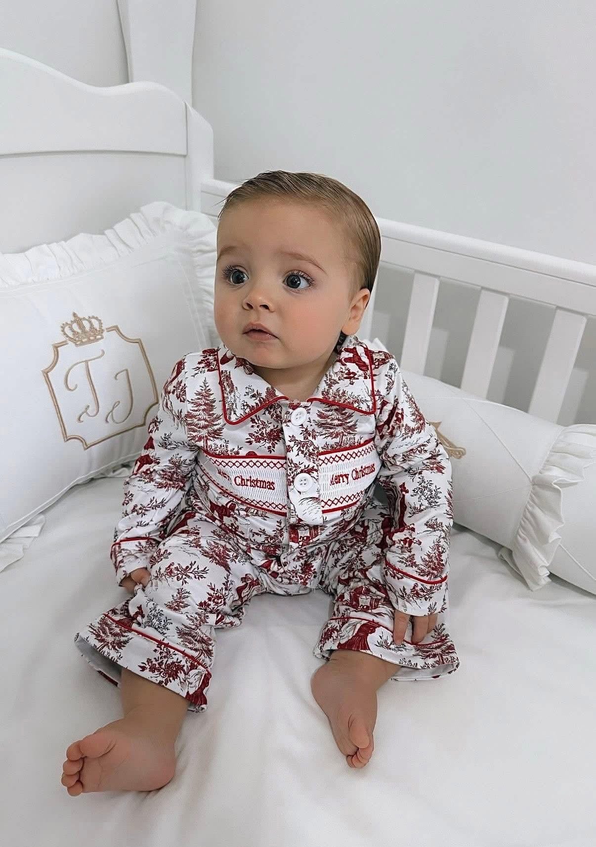 Boys Red Toile Smocked Christmas Pjs