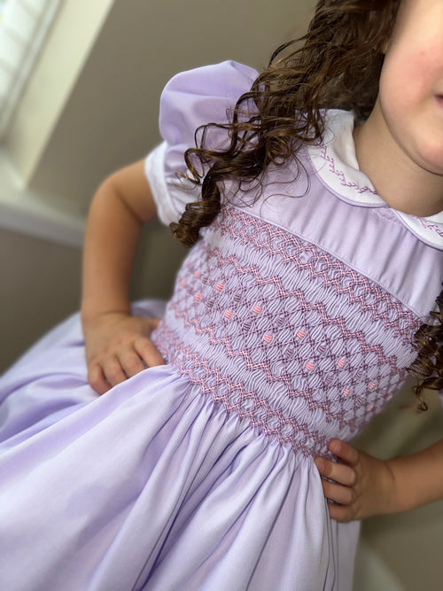 Girls Lilac Smock Dress